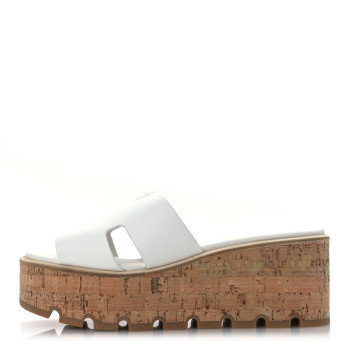 HERMES Calfskin Cork Eze 30 Sandals 38 White