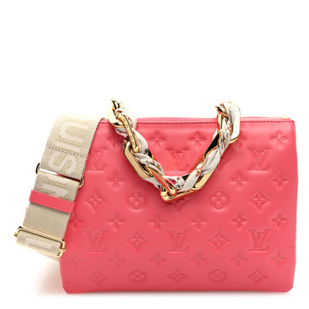 LOUIS VUITTON Lambskin Embossed Monogram LV Bloom Coussin PM Pink