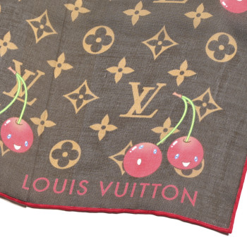LOUIS VUITTON LV X TM Silk Monogram Cerise Square Scarf 55 Brown