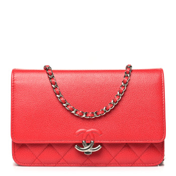 CHANEL Grained Calfskin Quilted CC Box Wallet On Chain WOC Red