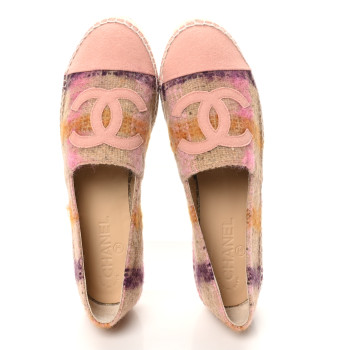 CHANEL Tweed Grosgrain CC Espadrilles 40 Beige Pink