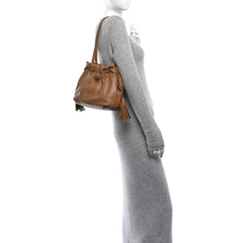 PRADA Nappa Drawstring Tote Caramel