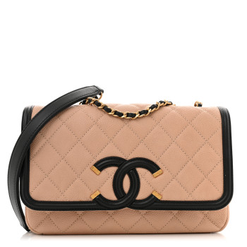 CHANEL Caviar Quilted Small CC Filigree Flap Beige Black