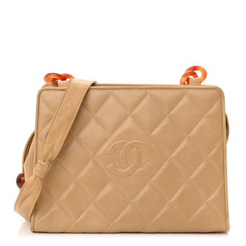 CHANEL Lambskin Quilted Diamond CC Bekko Chain Shoulder Bag Beige