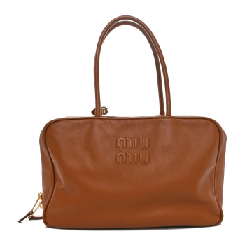 MIU MIU Soft Calf Softy Large Beau Top Handle Bag Cognac