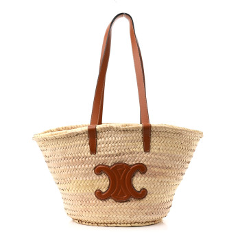 CELINE Raffia Calfskin Triomphe Medium Panier Tan