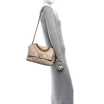 CHANEL Lambskin Quilted Large Chanel 19 Flap Beige