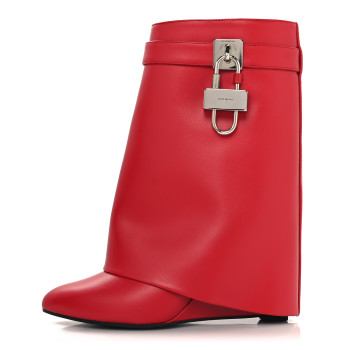 GIVENCHY Calfskin Shark Lock Ankle Boots 37 Red