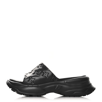 LOUIS VUITTON Rubber Embossed Monogram Pool 55 Flat Comfort Mule 37 Black