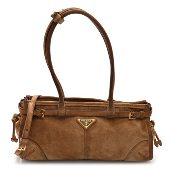PRADA Suede Triangle Medium Bonnie Shoulder Bag Cocoa Brown
