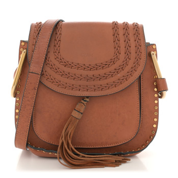 CHLOE Calfskin Braided Small Hudson Shoulder Bag Caramel