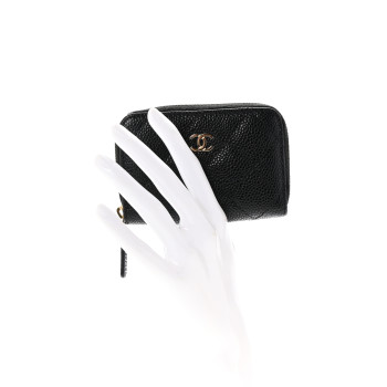 CHANEL Caviar Quilted Zip Coin Purse Black