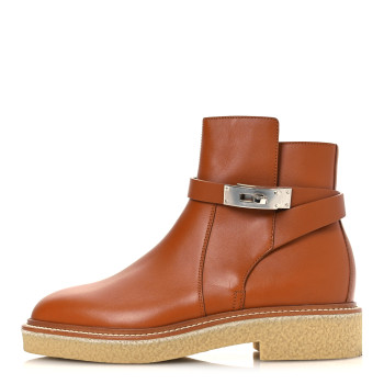 HERMES Heritage Calfskin Follow Ankle Boots 37.5 Naturel