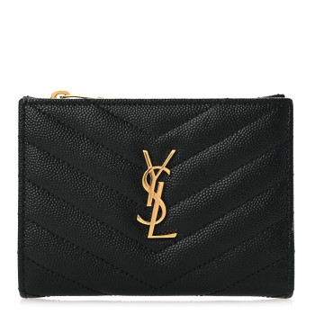 SAINT LAURENT Grain De Poudre Matelasse Chevron Monogram Zipped Two-Part Wallet Black