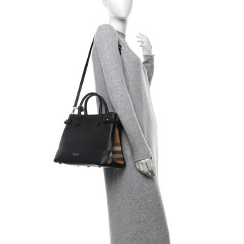 BURBERRY Derby Calfskin House Check Medium Banner Tote Black