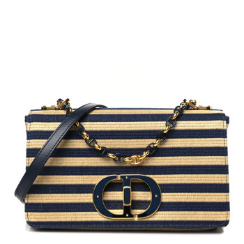 CHRISTIAN DIOR Canvas Striped Cannage Medium Caro Bag Beige Navy