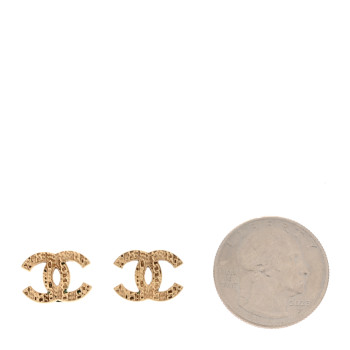 CHANEL Metal Textured CC Earrings Gold