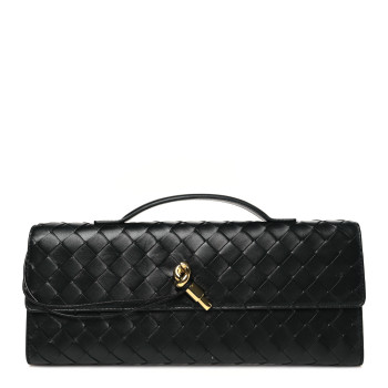 BOTTEGA VENETA Nappa Intrecciato Long Andiamo Top Handle Clutch Black