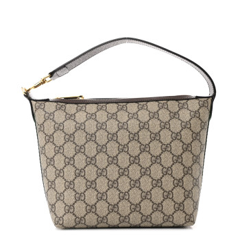 GUCCI GG Supreme Monogram Textured Calfskin Web Super Mini Ophidia Shoulder Bag Beige Ebony New Acero