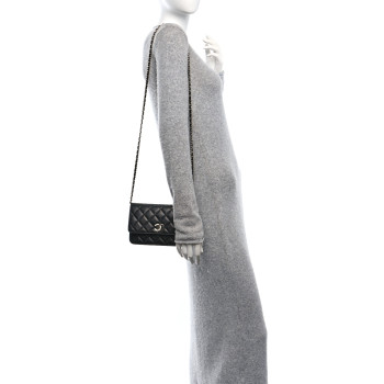 CHANEL Caviar Quilted Crystal CC Wallet On Chain WOC Black