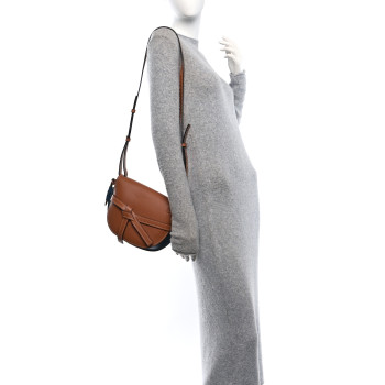 LOEWE Calfskin Small Gate Crossbody Bag Tan Steel Blue