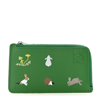 LOEWE X SUNA FUJITA Smooth Calfskin Bunny Zipped Card Coin Holder Tropical Green