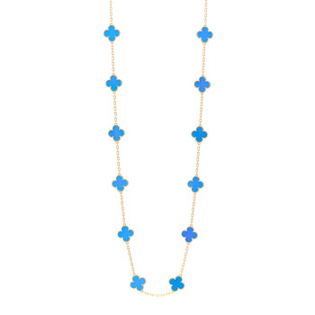 VAN CLEEF & ARPELS 18K Yellow Gold Blue Agate 20 Motifs Vintage Alhambra Necklace