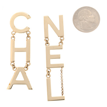 CHANEL Metal Cha-Nel Logo Drop Earrings Gold