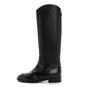 CHANEL Calfskin Cap Toe CC Riding Boots 38.5 Black