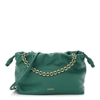 LOEWE Mellow Nappa Medium Donut Chain Flamenco Knot Clutch Emerald Green