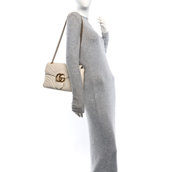 GUCCI Calfskin Matelasse Medium GG Marmont Shoulder Bag White