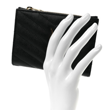 SAINT LAURENT Grain De Poudre Matelasse Chevron Monogram Zipped Two-Part Wallet Black