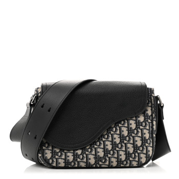 CHRISTIAN DIOR Grained Calfskin Oblique Mini Saddle Messenger Black