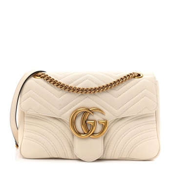 GUCCI Calfskin Matelasse Medium GG Marmont Shoulder Bag White