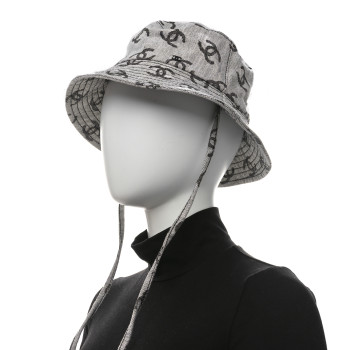 CHANEL Denim CC Bucket Hat S White Black