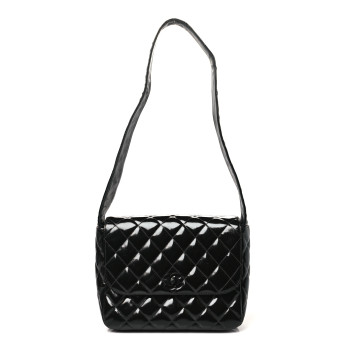 CHANEL Patent Quilted Shoulder Flap Bag Black