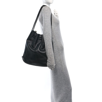 DELVAUX Grained Calfskin Deux De Delvaux Bucket Bag Black