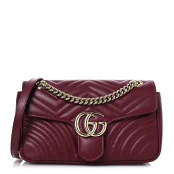 GUCCI Calfskin Matelasse Small GG Marmont Shoulder Bag Rosso Ancora Red