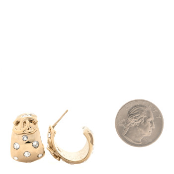 CHANEL Metal Crystal CC Hoop Earrings Gold
