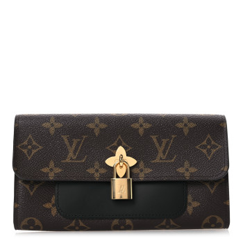 LOUIS VUITTON Monogram Flower Lock Long Wallet Black
