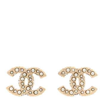 CHANEL Pearl Crystal CC Earrings Light Gold