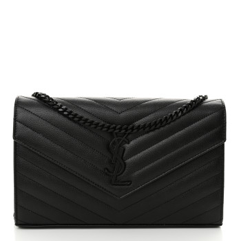 SAINT LAURENT Grain De Poudre Matelasse Chevron Monogram Monochrome Chain Wallet Black