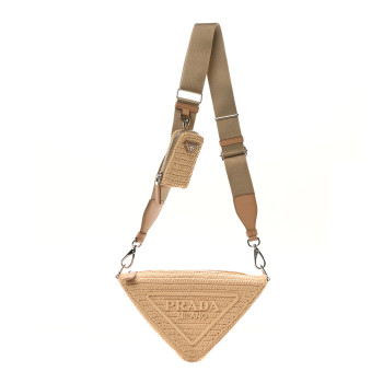 PRADA Yarn Raffia Effect Crochet Triangle Shoulder Bag Naturale