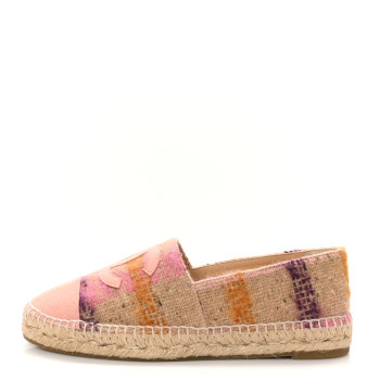 CHANEL Tweed Grosgrain CC Espadrilles 40 Beige Pink