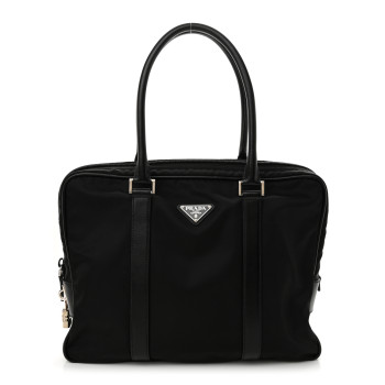PRADA Tessuto Nylon Saffiano Metal Triangle Logo Work Bag Black
