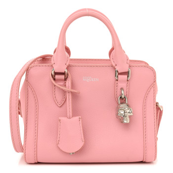 ALEXANDER MCQUEEN Pebbled Calfskin Mini Skull Padlock Zip Around Tote Petal