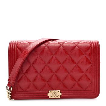 CHANEL Caviar Quilted Boy Wallet On Chain WOC Red