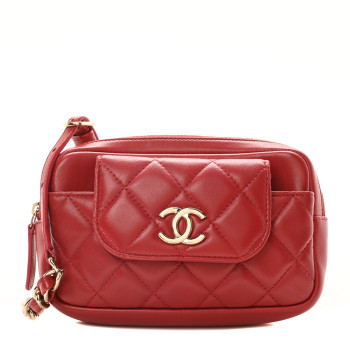 CHANEL Lambskin Quilted Waist Bag With Pouch Red