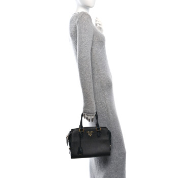 PRADA Saffiano Soft Calfskin Double Handle Satchel Black