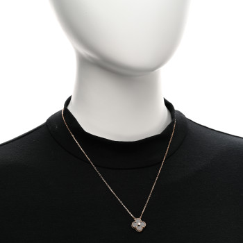 VAN CLEEF & ARPELS 18K Rose Gold Diamond Silver Obsidian Vintage Alhambra Pendant Necklace